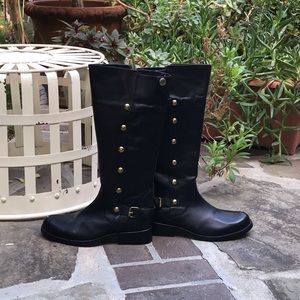 Steve Madden Black Knee HighLeather Boots with Side Detailing NWOT Size 7.5